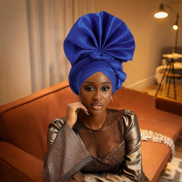 African Headwrap Polyester Monochrome Elastic for Women Wedding Travel
